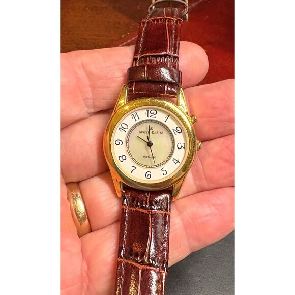 Women's 32mm Gold Tone Anne Klein Watch, Instalite Illuminated Dial, MOP Face - Picture 1 of 3